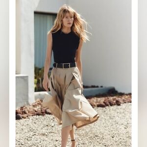 Zara Black and Tan Midi Skirt
